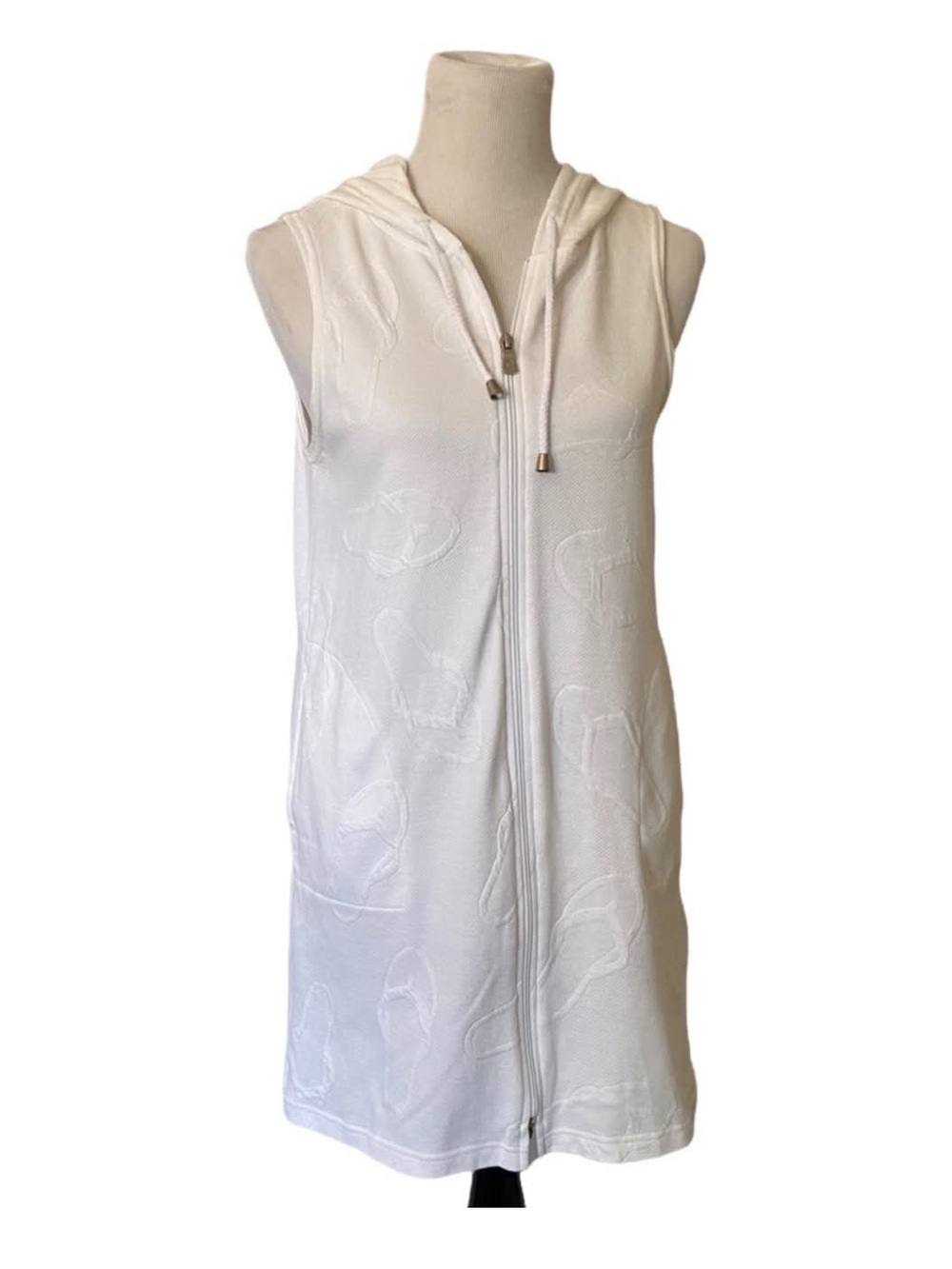 KR Beach Sleeveless White Hooded Zip-Front Coverup